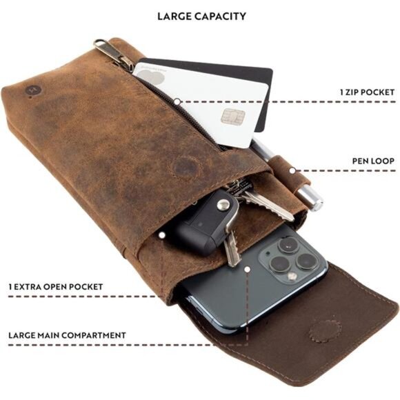 Leather Phone Holster – Genuine Full-Grain Buffalo Leather Cell Phone Holsters - Picture 5 of 7